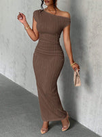 Asymmetrical One Shoulder Bodycon Maxi Dress - Ladyez