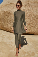 Slit Mock Neck Long Sleeve Top and Pants Swim Set - Ladyez