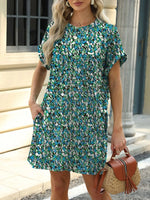 Printed Round Neck Short Sleeve Mini Dress