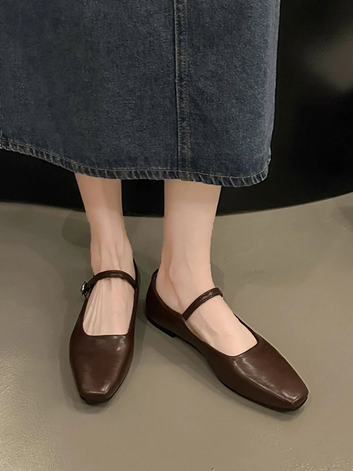 Leather Buckle Mary Jane Loafers