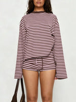 Striped Long Sleeve Top and Shorts Set