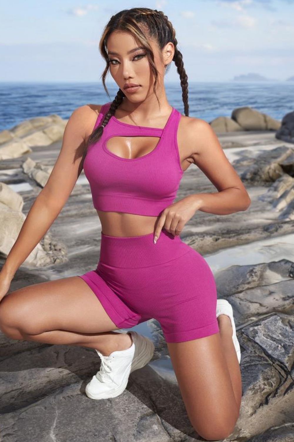 Cutout Crop Top and Sports Shorts Set - Ladyez