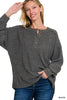 Zenana Full Size Ribbed Brushed Hacci Melange Henley Sweater Plus Size
