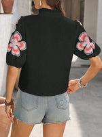 Floral Print Notched Puff Sleeve Blouse - Ladyez