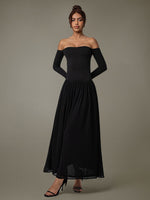 Off Shoulder Long Sleeve Maxi Dress - Ladyez