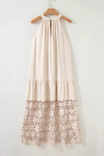 Hollowed Floral Lace Hem Patchwork Loose Halter Summer Dress