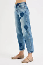 RISEN Full Size Mid Rise Fit-boyfriend Heart Shade Jeans Plus Size - Ladyez