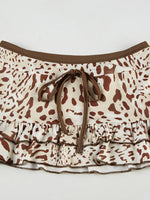 Leopard Print Strapless Top and Skirt Two-Piece Set