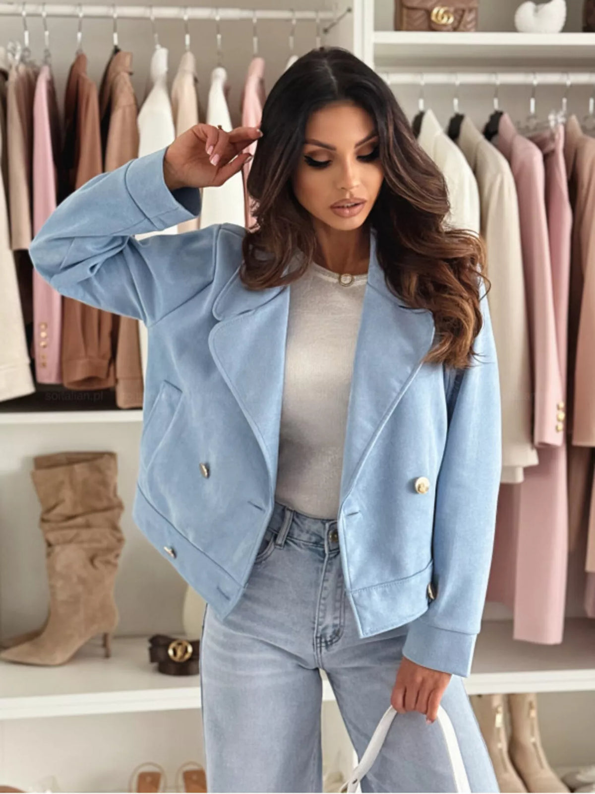 Double-Breasted Lapel Collar Jacket