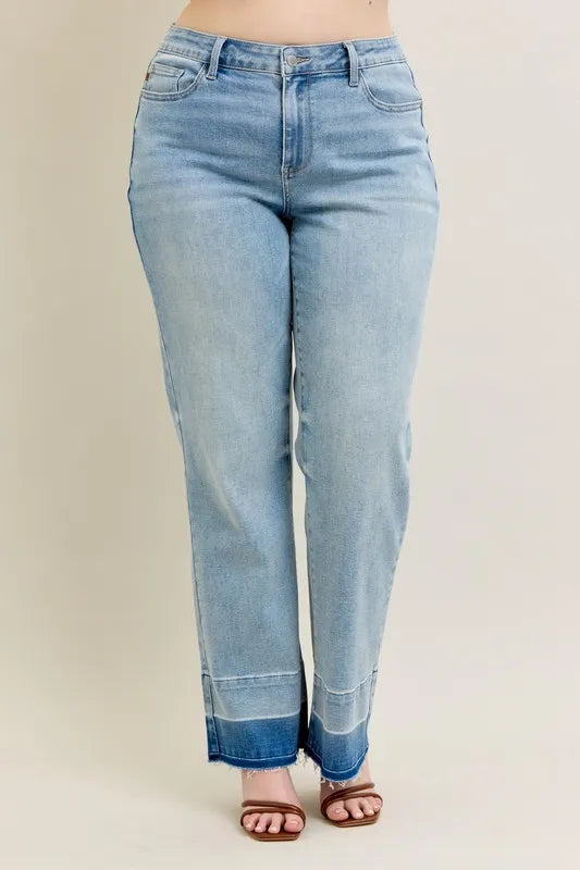 Judy Blue Full Size Mr Release Hem Wide Leg Jeans Plus Size - Ladyez