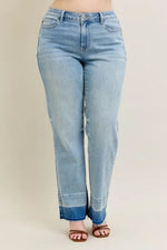 Judy Blue Full Size Mr Release Hem Wide Leg Jeans Plus Size - Ladyez