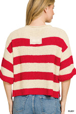Zenana Split Neck Stripe Sweater