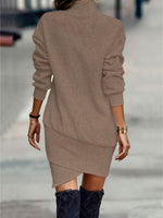 Turtleneck Long Sleeve Asymmetrical Hem Mini Dress