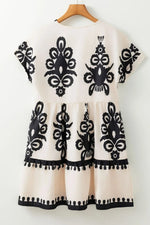 Printed V-Neck Short Sleeve Dress