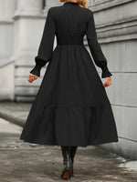 Notched Long Sleeve Tiered Dress