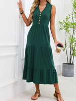Sleeveless Notched Tiered Midi Dress