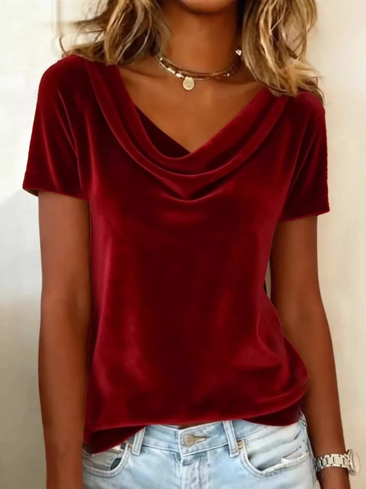 Full Size Cowl Neck Short Sleeve Top Plus Size