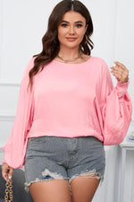 Plus Size Lantern Sleeve Dropped Shoulder Blouse - Ladyez