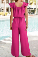 Ruffled Cap Sleeve Wide Leg Jumpsuit - Ladyez