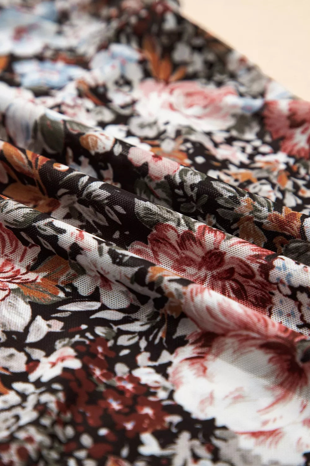 Floral Print Mock Neck Sheer Mesh Top