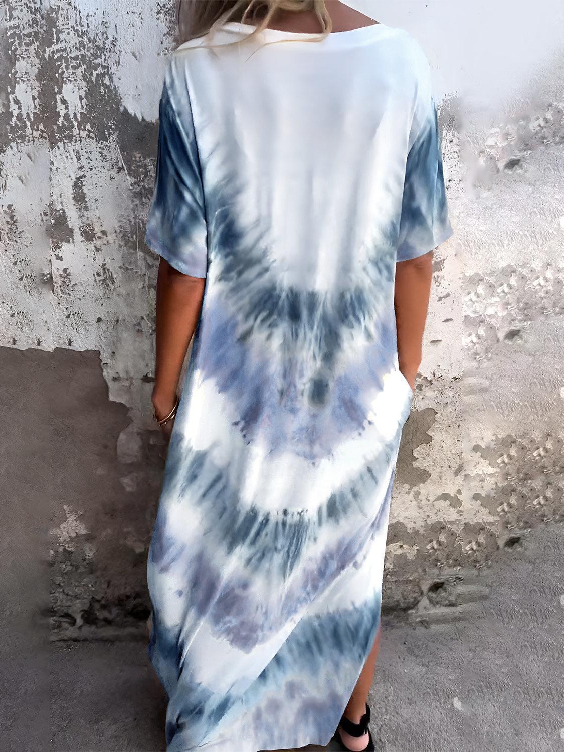 Full Size Pocketed Tie-Dye Short Sleeve Dress - Ladyez