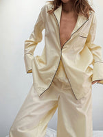 Contrast Trim Button Up Top and Pants Lounge Set