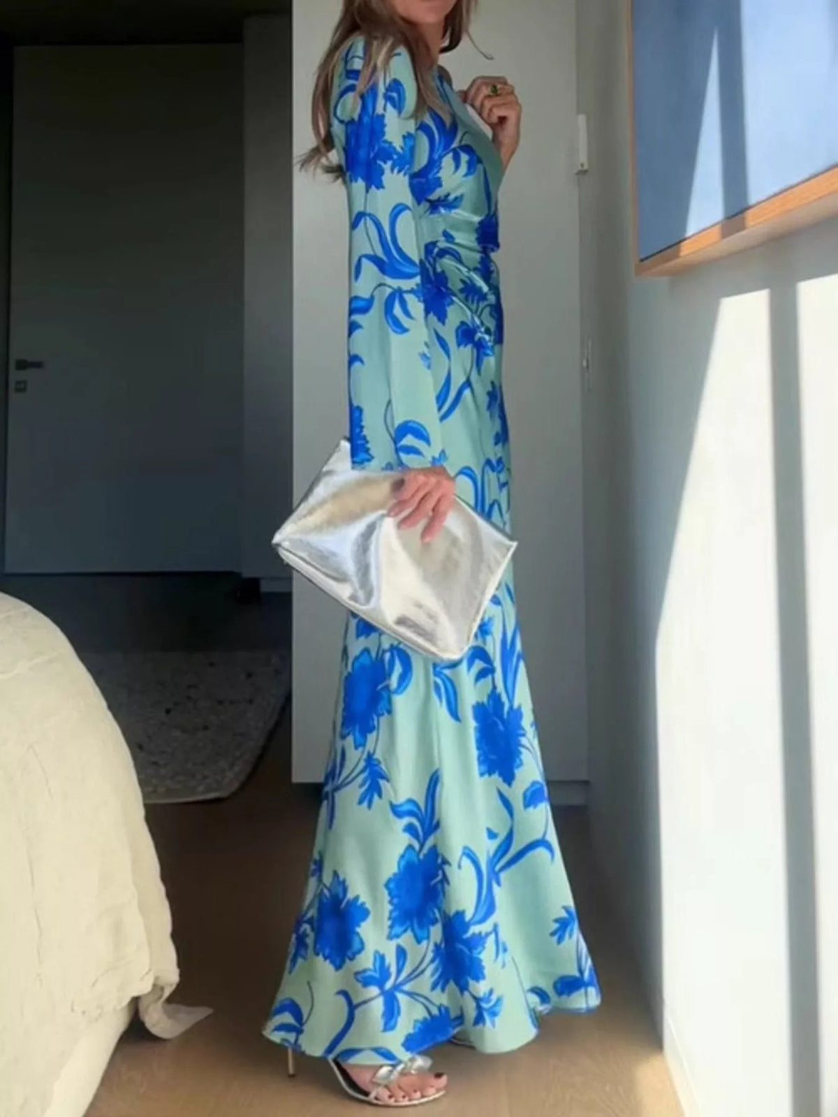 Floral Print One-Shoulder Maxi Dress