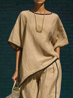 Contrast Trim Round Neck Top and Pants Set