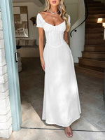 Devine Sweetheart Neck Short Sleeve Maxi Dress - Ladyez