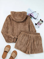 Zip Up Hoodie and Drawstring Shorts 2pcs Outfit