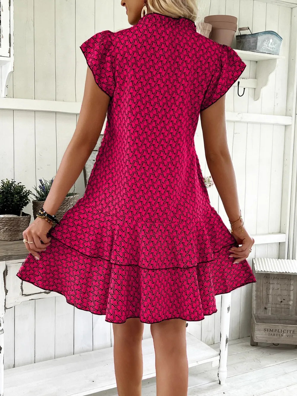 Full Size Ruffled Layered Printed Mini Dress Plus Size