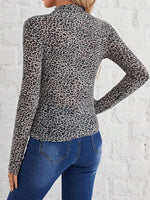 Animal Print Mock Neck Long Sleeve T-Shirt