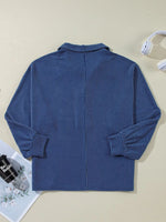Oversized Twist Ribbed Collared Henley Top with Roll Up Sleeve