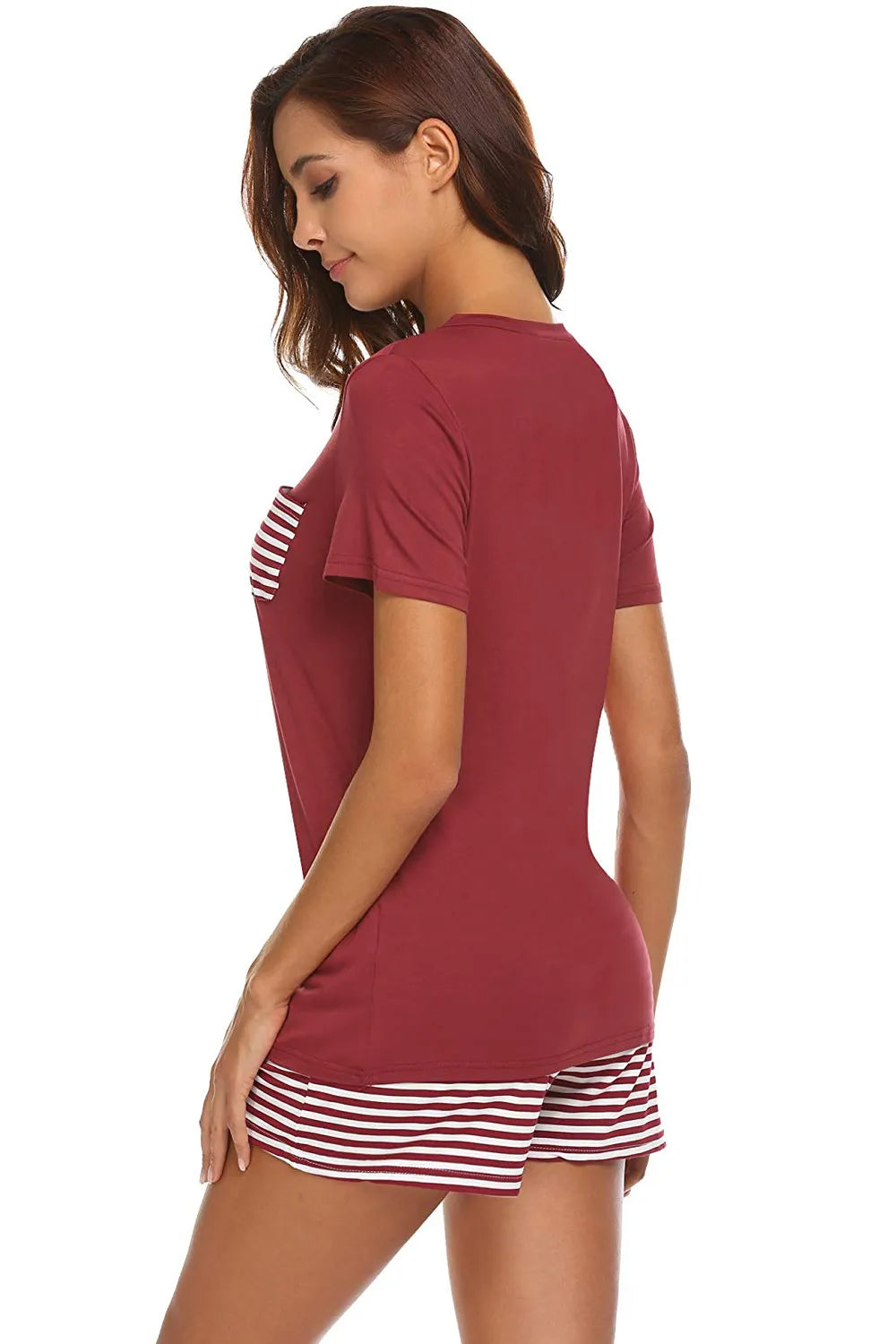 Striped Short Sleeve Top and Shorts Lounge Set - Ladyez