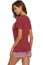 Striped Short Sleeve Top and Shorts Lounge Set - Ladyez