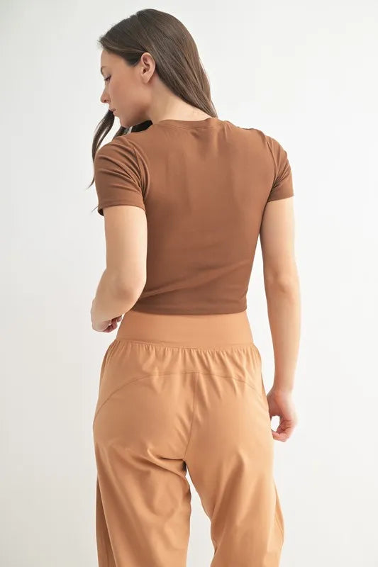 MONO B Essential Micro-ribbed Cropped Athleisure Tee - Ladyez