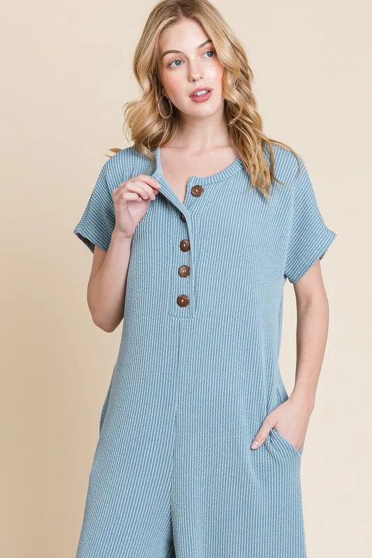 BOMBOM Rib Knit Jumpsuit with Button Detail - Ladyez