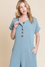 BOMBOM Rib Knit Jumpsuit with Button Detail - Ladyez