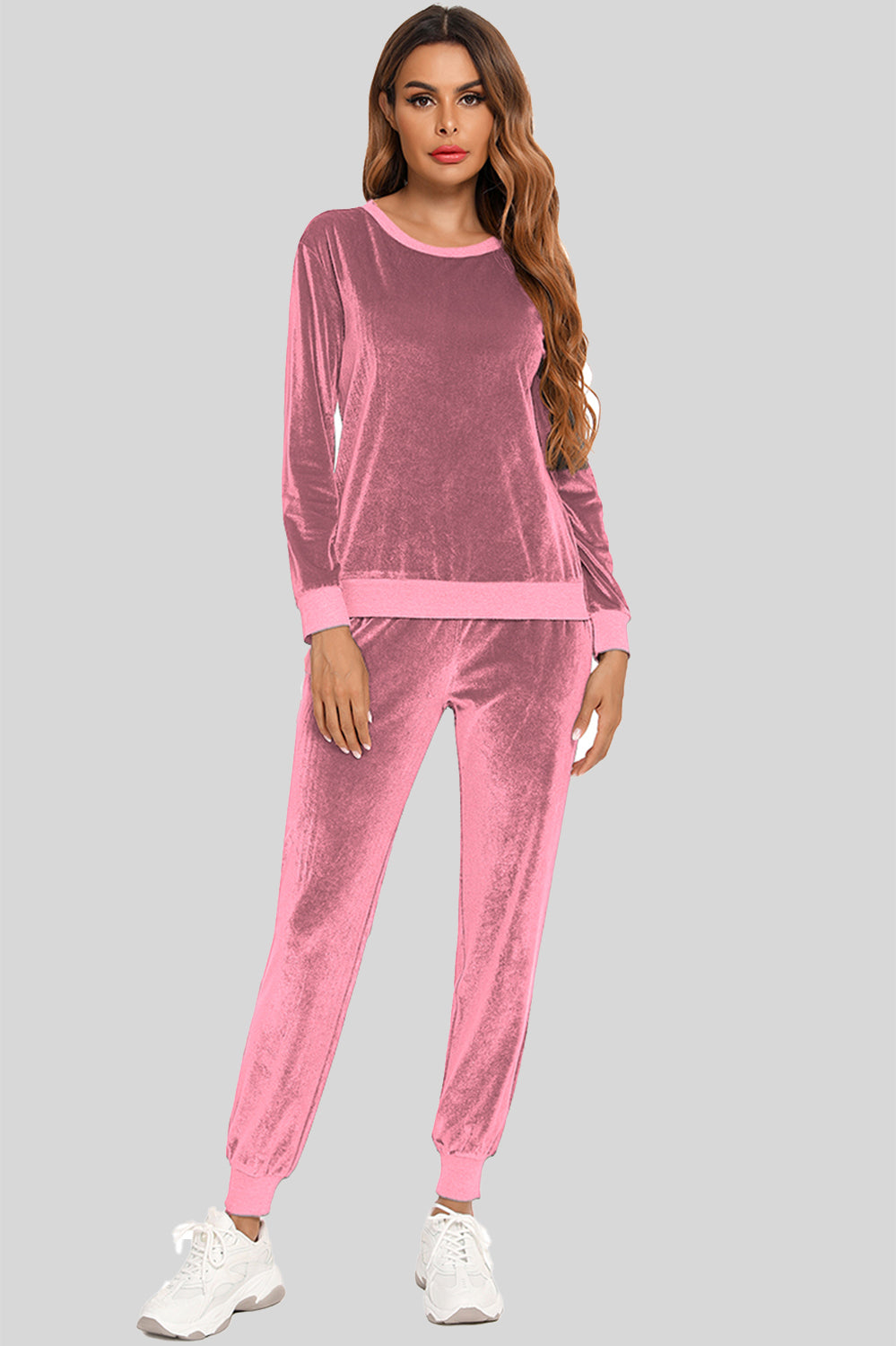 Round Neck Long Sleeve Loungewear Set with Pockets - Ladyez