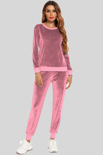 Round Neck Long Sleeve Loungewear Set with Pockets - Ladyez