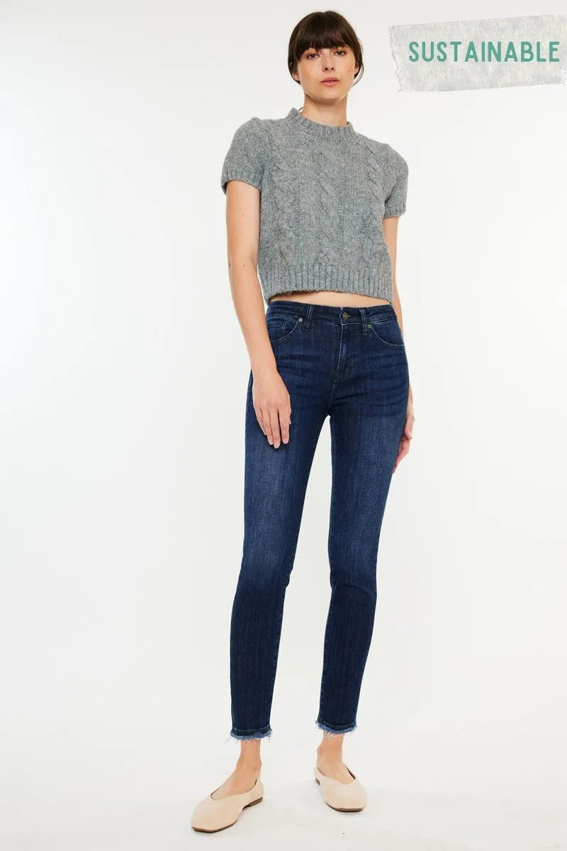 Kancan High-Rise Slim Fit Raw Hem Ankle Jeans - Ladyez
