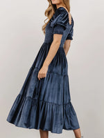 Smocked Half Sleeve Tiered Midi Dress - Ladyez