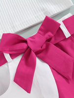 Children's Ribbed Knit Top & Bow Decor Skirt Set
