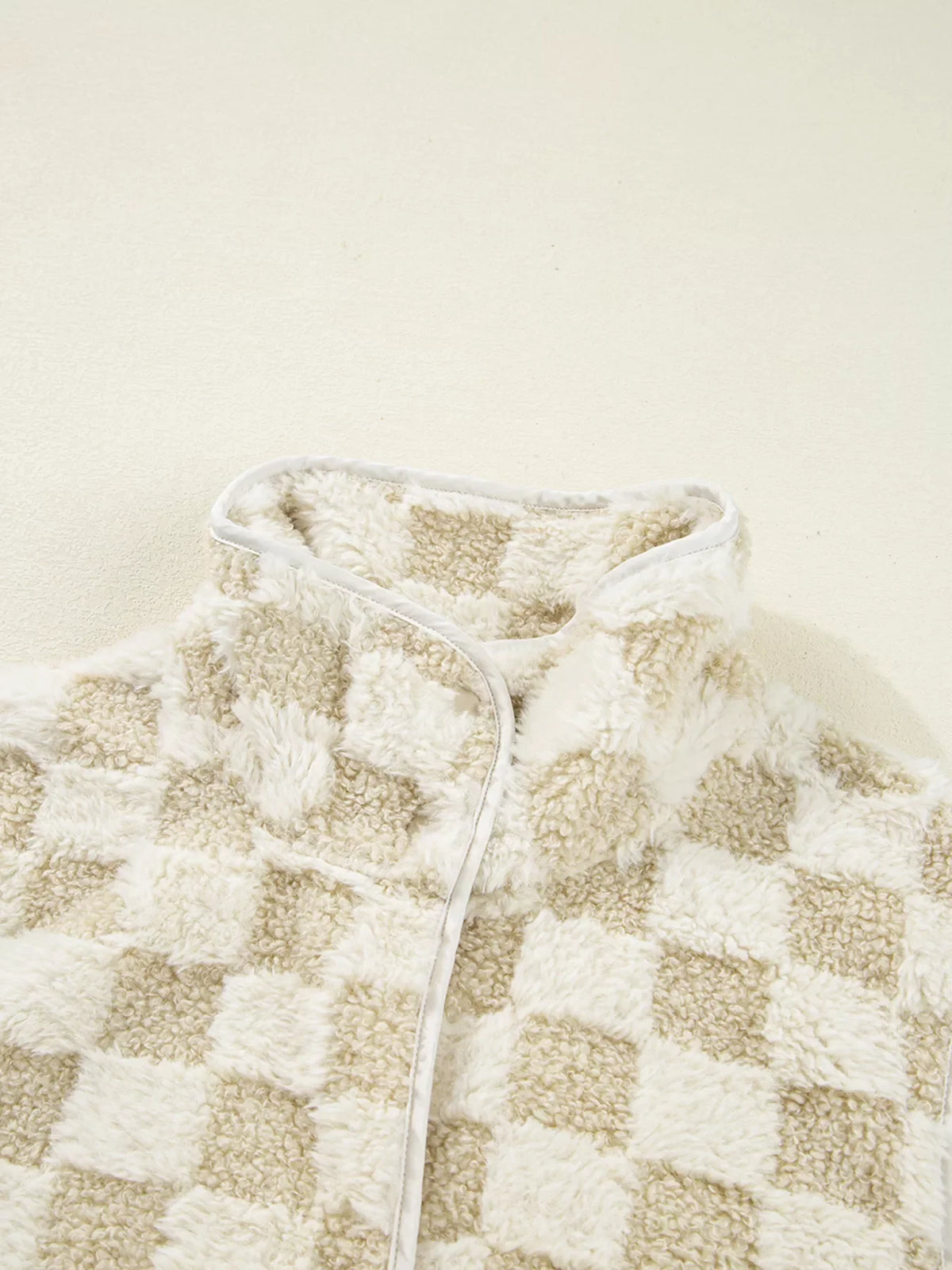 Sherpa Checkerboard Snap Button Vest Coat with Pocket