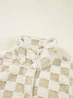 Sherpa Checkerboard Snap Button Vest Coat with Pocket
