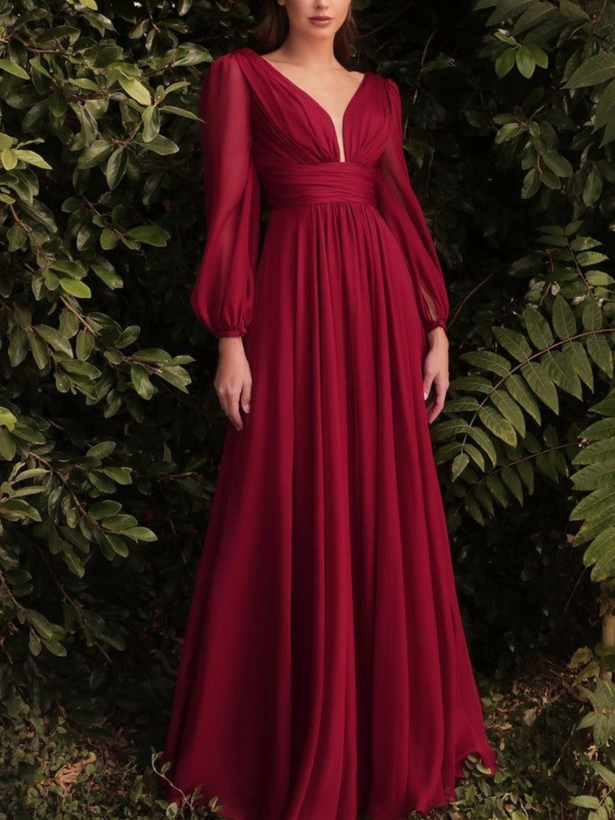 V-Neck Balloon Sleeve Maxi Dress