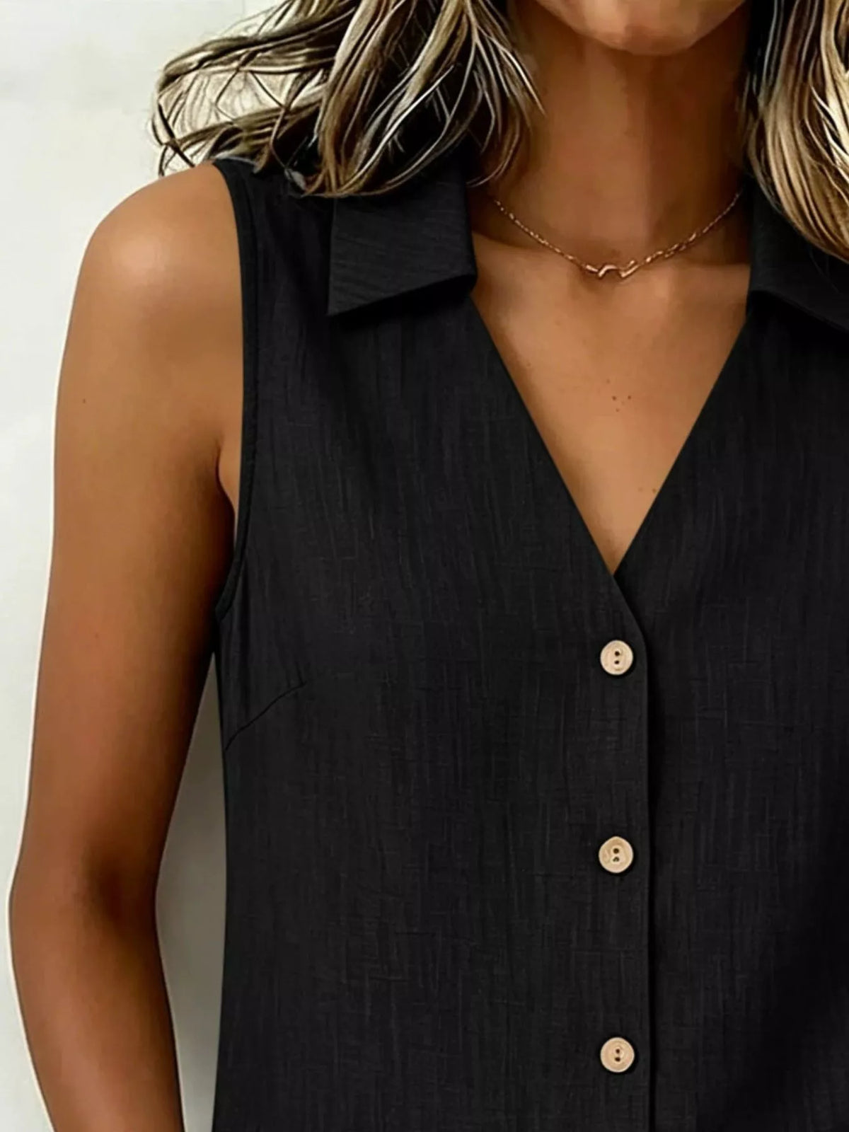 Full Size Button-Up Collared Neck Sleeveless Top Plus Size