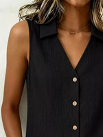 Full Size Button-Up Collared Neck Sleeveless Top Plus Size