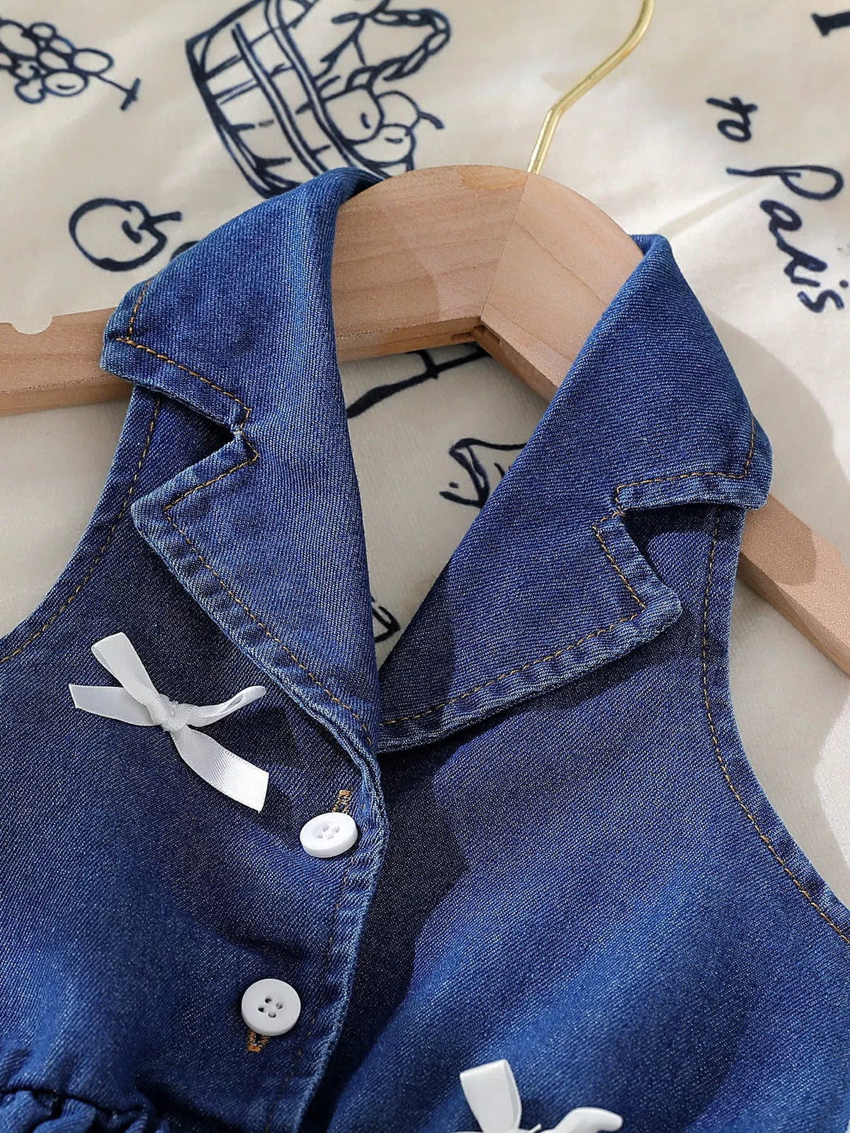 Children's Denim Bowknot Sleeveless Dress