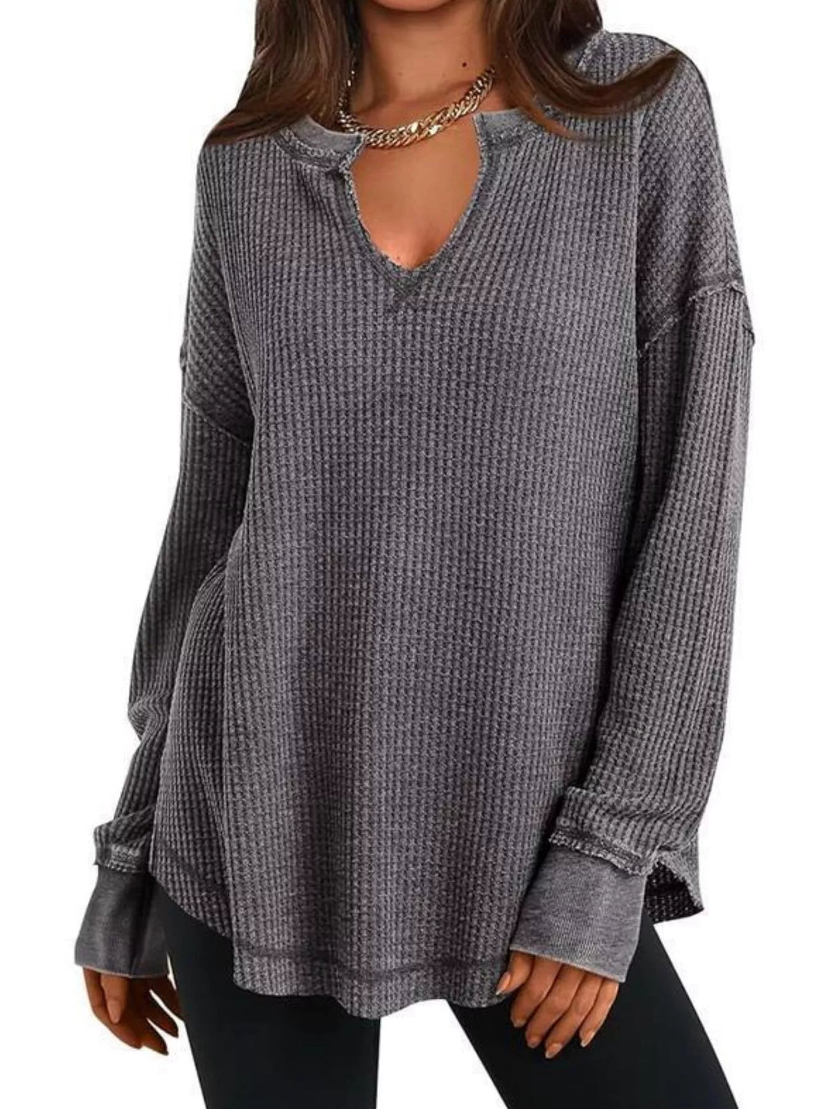 Waffle Knit Long Sleeve Sweatshirt